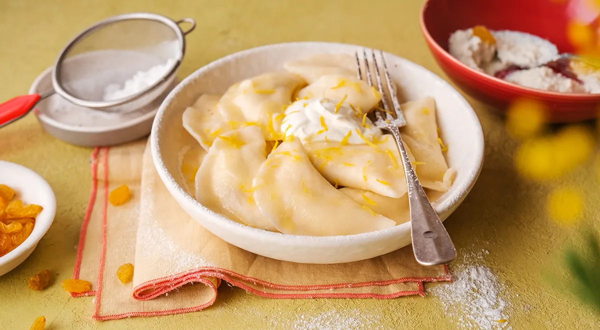 PP-Knödel mit Hüttenkäse auf Reismehl