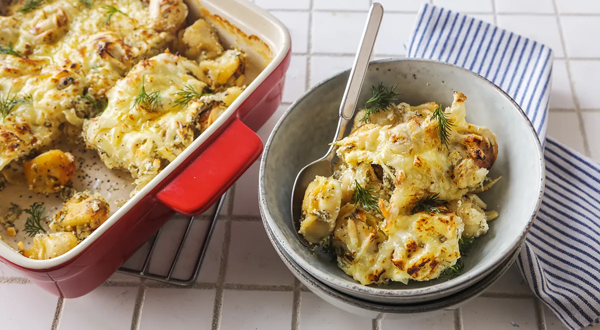 Knödel mit Käse im Ofen gebacken