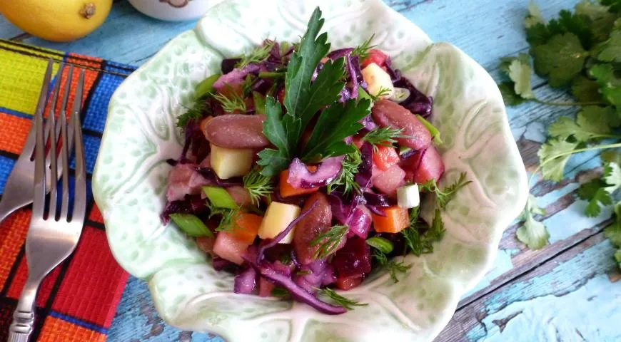 Vinaigrette mit Bohnen und Rotkohl