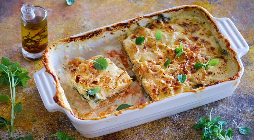 Süßkartoffel-Spinat-Gratin